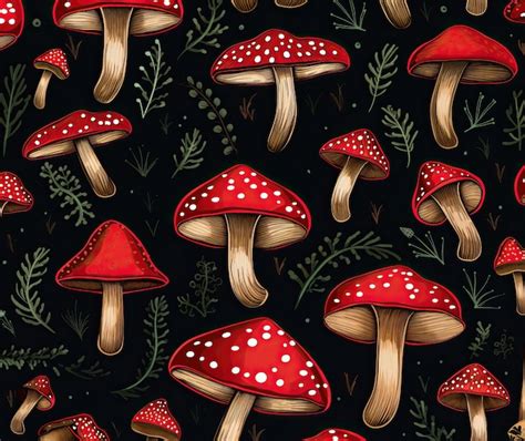Premium Photo A Seamless Pattern Of Mushrooms With White Dots And
