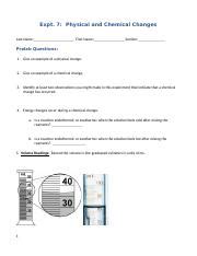 Expt 7 Phys Chem Changes Prelab Docx Expt 7 Physical And Chemical