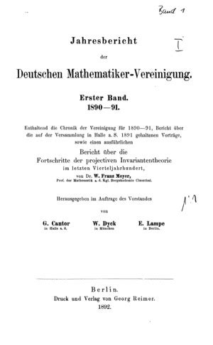 Jahresbericht Der Deutschen Mathematiker Vereinigung Gdz G Ttinger