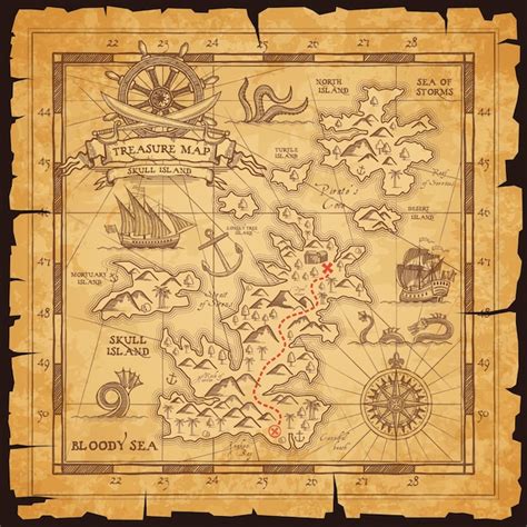 Premium Vector Old Pirate Vector Map With Treasure Location