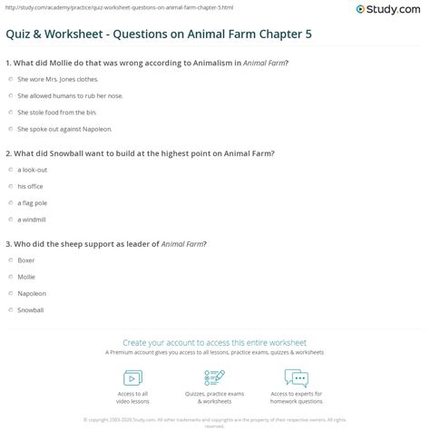 Quiz & Worksheet - Questions on Animal Farm Chapter 5 | Study.com