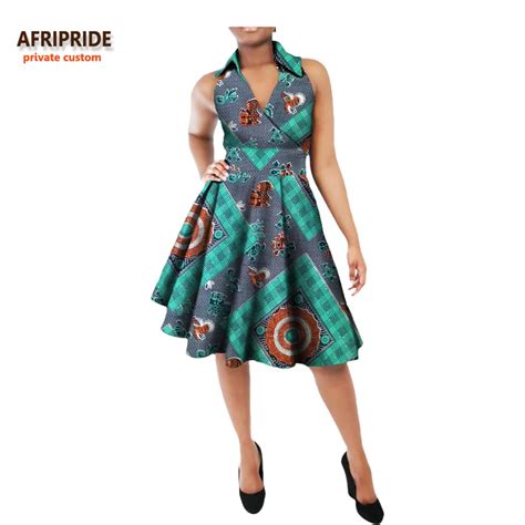 19 Summer African Casual Dress For Women Afripride Sleeveless Notched Collar Knee Length A Line