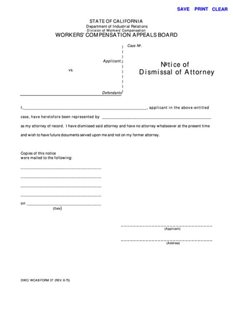 Fillable Notice Of Dismissal Of Attorney printable pdf download