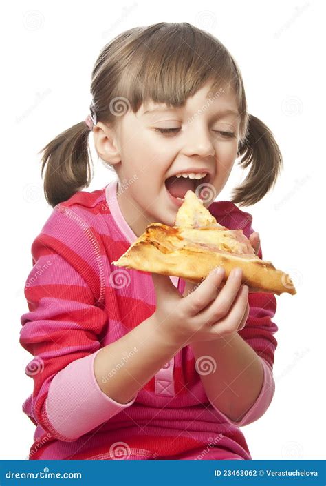 Petite Fille Heureuse Mangeant De La Pizza Photo Stock Image Du