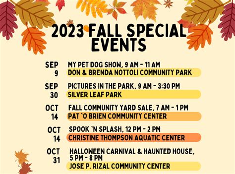 Fall Special Events Calendar Southgate Recreation And Park District