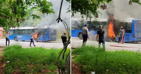 Se incendia un ómnibus frente al Hospital Naval en La Habana