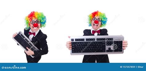 Funny Clown With Keyboard On White Stock Image Image Of Compilation