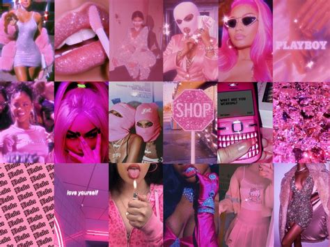 Baddie Hot Pink Collage Kit Boujee Pink Aesthetic Pink Wall Etsy