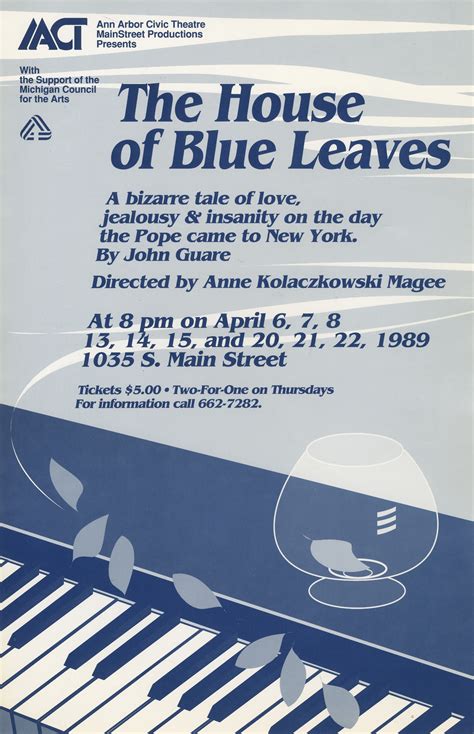 Ann Arbor Civic Theatre Poster The House Of Blue Leaves Ann Arbor