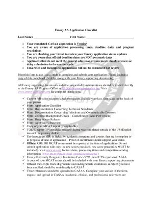 Fillable Online Med Emory Emory AA Application Checklist Last Name Fax