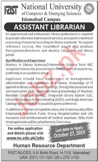 FAST University Islamabad Campus Jobs 2019 2023 Job Advertisement Pakistan