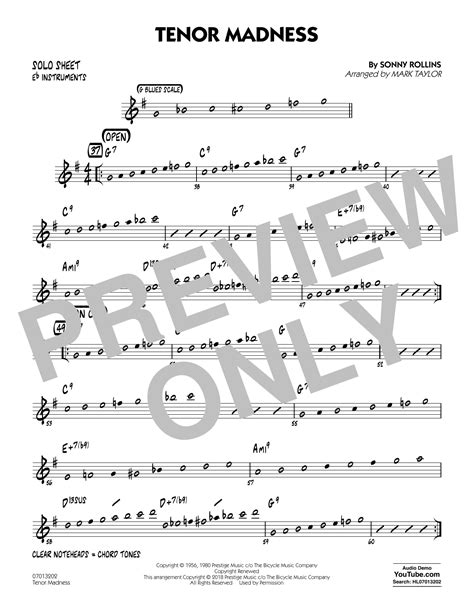 Tenor Madness Arr Mark Taylor Eb Solo Sheet By Sonny Rollins Sheet