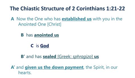 Lesson 3, The Chiastic Structure of 2 Corinthians 1.21-22 — Shepherd of the Hills