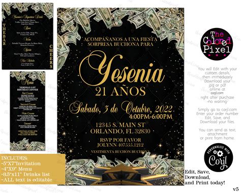 Invitaciones Editables A Fiestas De Cumpleaños Buchon Etsy México