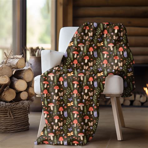 Brown Mushroom Butterfly Cottagecore Velveteen Plush Blanket