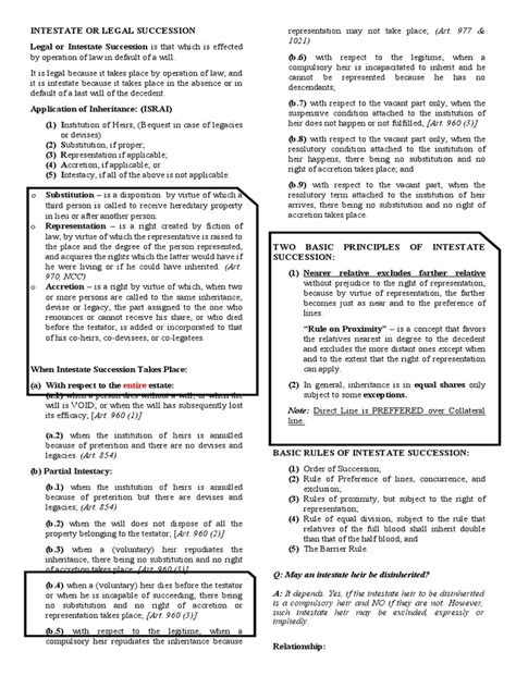 Intestate Or Legal Succession Pdf Intestacy Inheritance