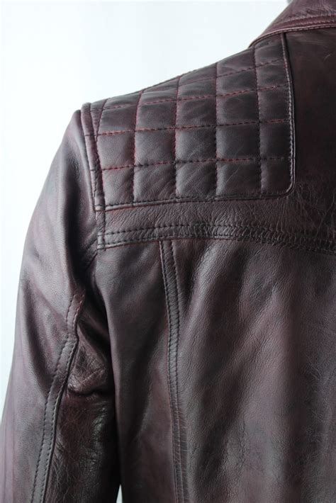 Mens Vintage Leather Biker Jacket In Burgundy Radford Leather