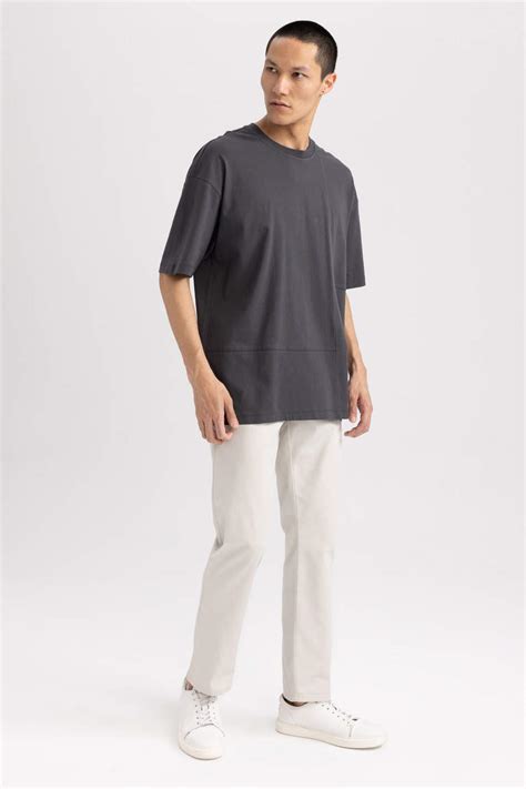 Anthracite MAN Oversize Fit Crew Neck T Shirt 2788621 DeFacto