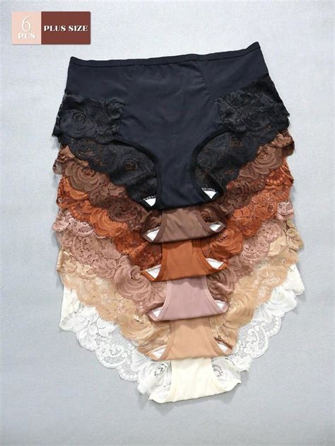 6pcs Plus Size Women Breathable Comfortable Lace Trim Sexy Bikini