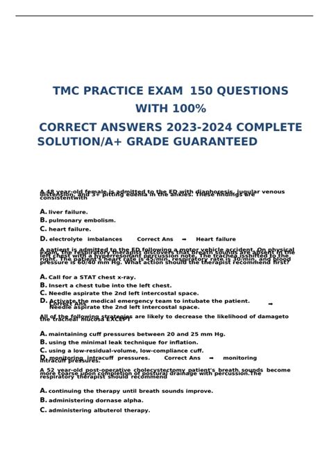 Tmc Practice Exam Questions With Correct Answers Complete