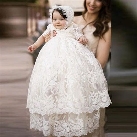 Hot Sale Baby Long Ivory Christening Gown Lace New Birthday Baby Dress