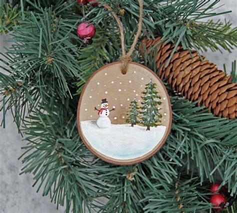 Snowman Wood Slice Ornament Rustic Ornament Wooden Ornament Hand