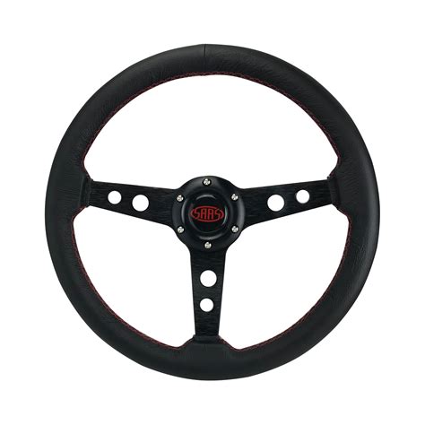 Saas Soft Leather Retro Black Sports Steering Wheel Black Spokes 350mm