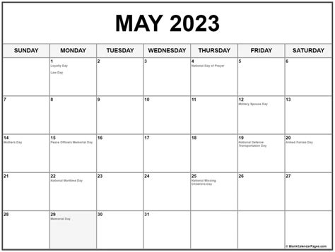 May 2023 Calendar With Holidays Printable 2023 Calendar Printable