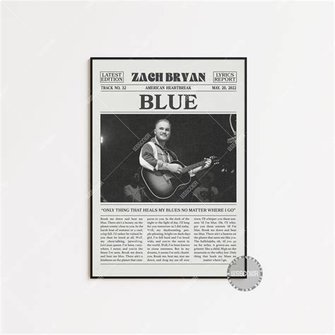 Zach Bryan Retro Newspaper Print Blue Poster Blue Lyrics Print Zach