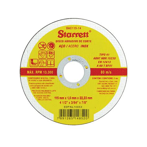 Disco De Corte Inox Fino 4 1 2 115mm Starrett DAC115 14