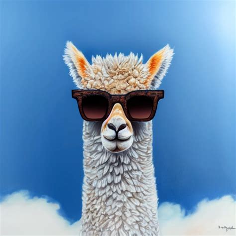 Realistic Alpaca With Sunglasses Portrait Close Up Midjourney