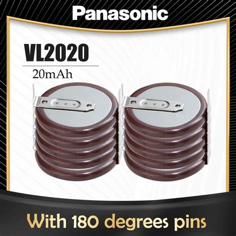 10pcs Panasonic Vl2020 Vl 2020 3v 20mah Rechargeable Lithium Battery With 2 Pin Horizontal 180