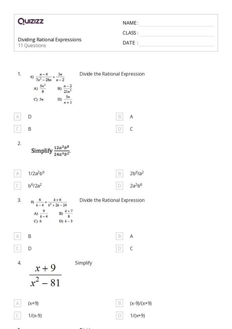 Rational Expressions Equations And Functions Worksheets For Th