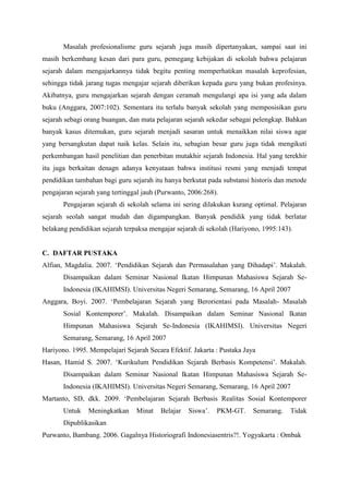 Permasalahan Pembelajaran Sejarah Di Indonesia PDF