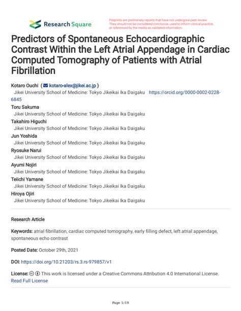 Pdf Predictors Of Spontaneous Echocardiographic Contrast Within The