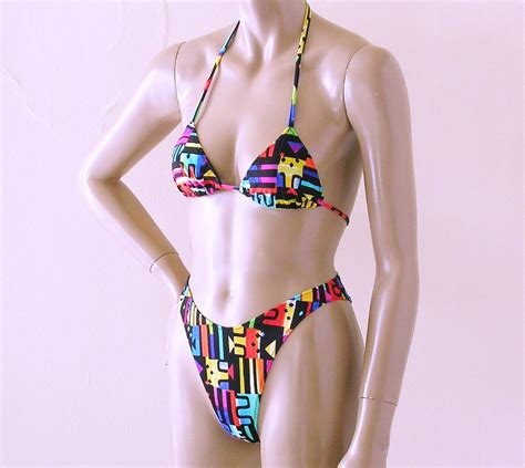 80s 90s Thong Bikini Bottom With High Leg And Triangle Top In Etsy