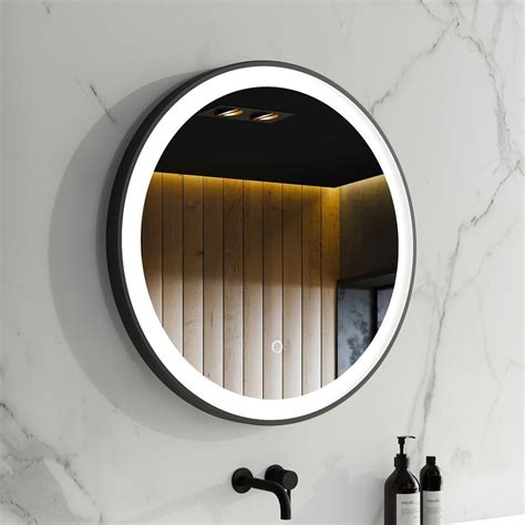 Mollie Black Framed Round Illuminated Led Mirror 600mm Bathroom