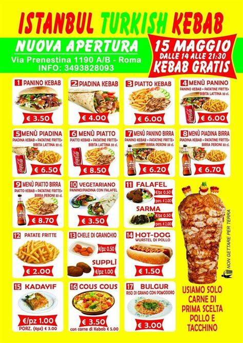 Menu Au Istanbul Pizza Kebab Restaurant Rome Via Prenestina