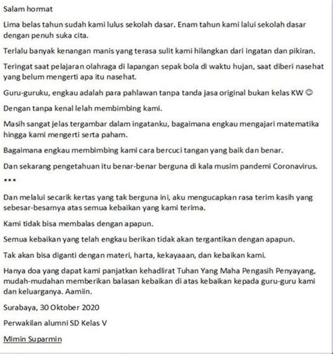 Contoh Surat Pribadi Untuk Guru Yang Baik Dan Benar Menyayat Hati