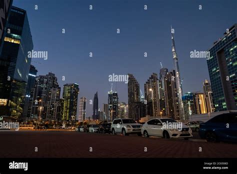 Dubai Uae January Dubai Skylines At Night Stock Photo Alamy