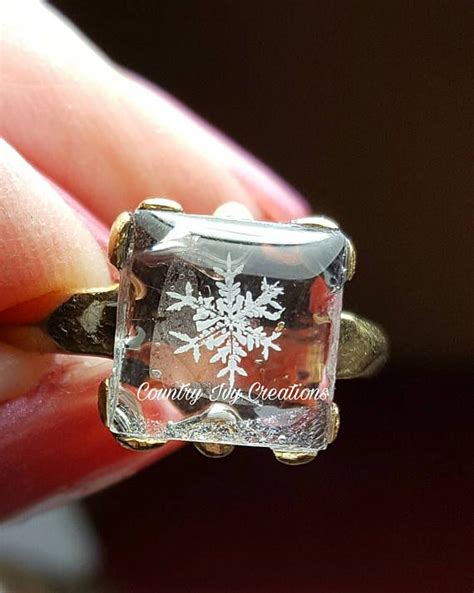 Real Snowflake Ring Preserved Snowflake 10kt Yellow Gold Solitaire