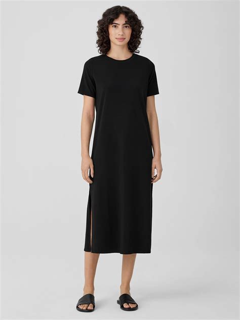 Pima Cotton Stretch Jersey Crew Neck Dress | EILEEN FISHER