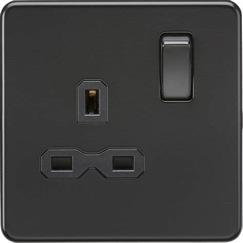 Knightsbridge Screwless Matt Black 13A 1 Gang DP Switched Socket With