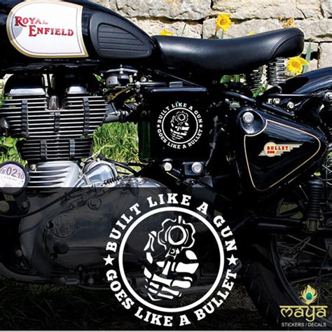 Gun With Skeletal Hand Sticker For Royal Enfield In Custom Colors