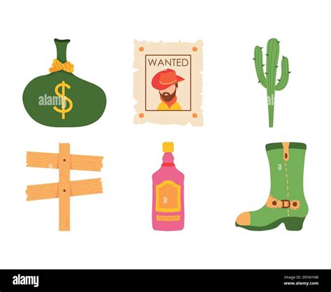 Wild West Icon Set Over White Background Colorful Design Vector