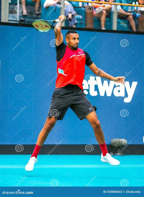 Professional Tennis Player Nick Kyrgios Of Australia In Action During