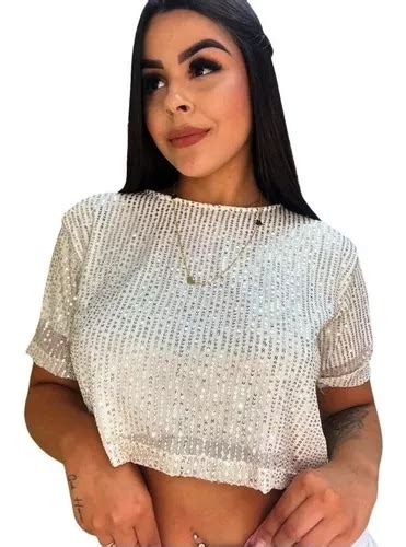 Cropped Blusinha Paet Top Festa Balada Luxo Promo O Brilho