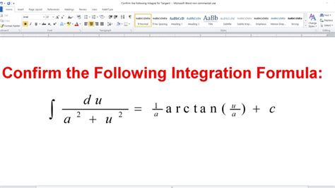 Confirm The Given Integration Formula Involving Arctangent Youtube