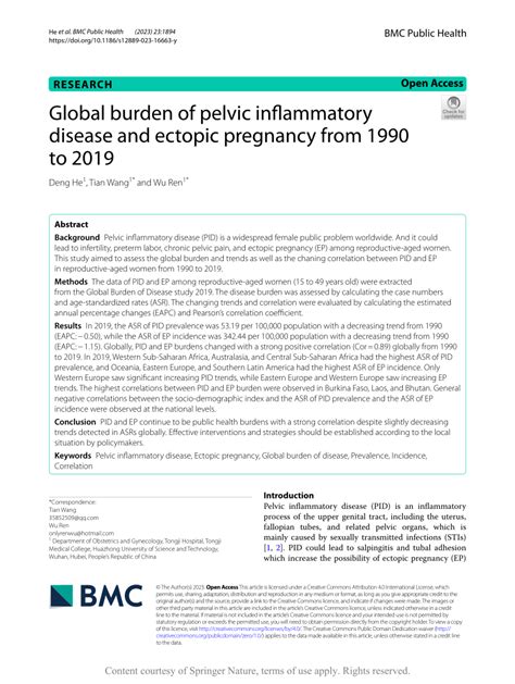 Pdf Global Burden Of Pelvic Inflammatory Disease And Ectopic Pregnancy From 1990 To 2019