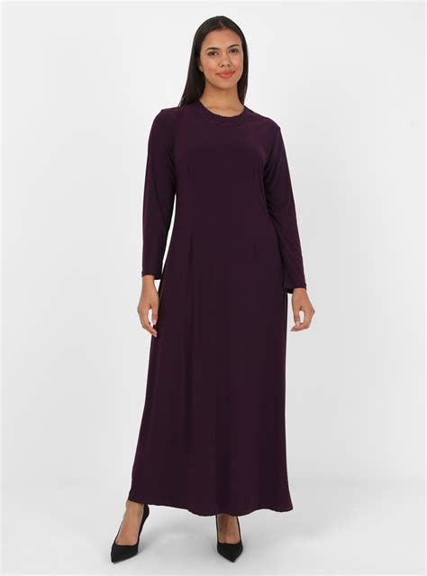 Maroon Unlined Crew Neck Modest Plus Size Evening Dress